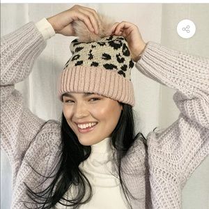 GREAT STOCKING STUFFER! Multi-Pom Pom beanie in leopard print,